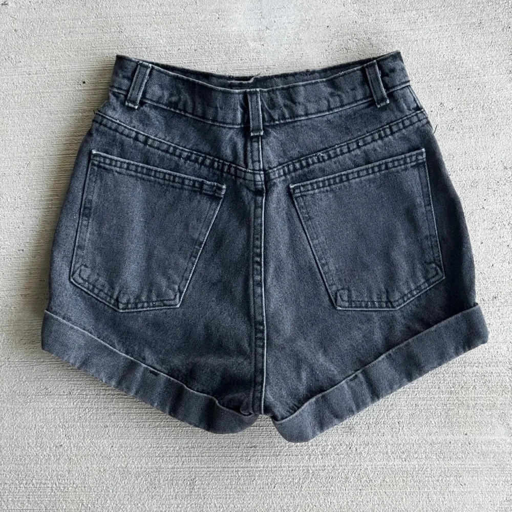 American Apparel Womens Size 27 High Waisted Denim Shorts Washed Black Cuffed